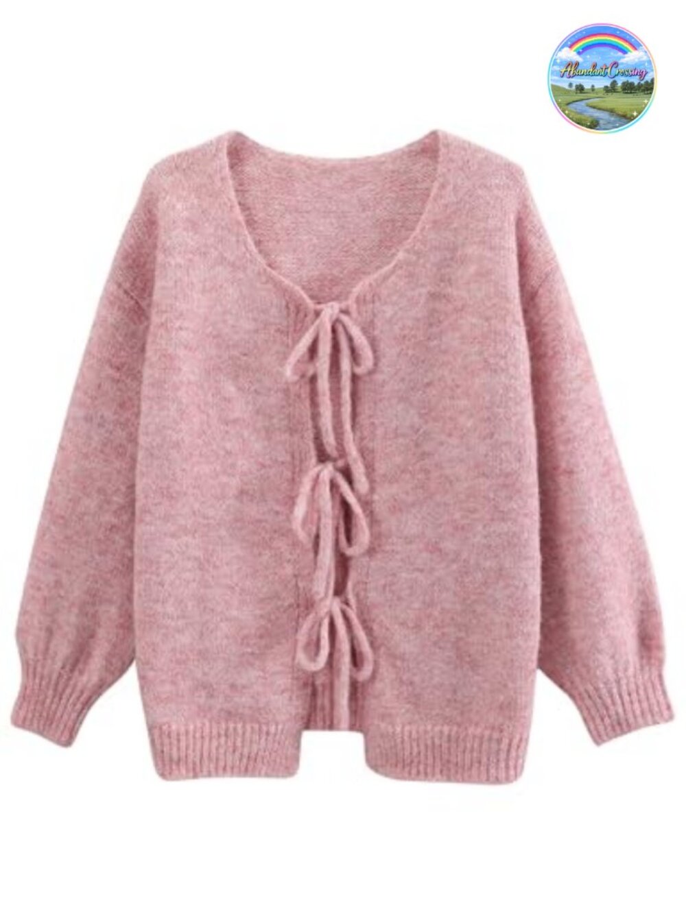 Oversized Cardigan Sweater Women V-Neck Open Front Bow Lantern Sleeve Fuzzy Knit